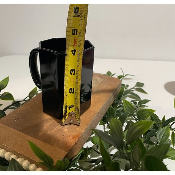 3 Mid Century Style Black Glass Octagon Coffee Mugs Cups ARCOROC France OCTIME - Picture 8 of 14